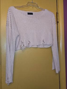 Urban Outfitters Light Pink Ribbed Distressed Cropped Sweater